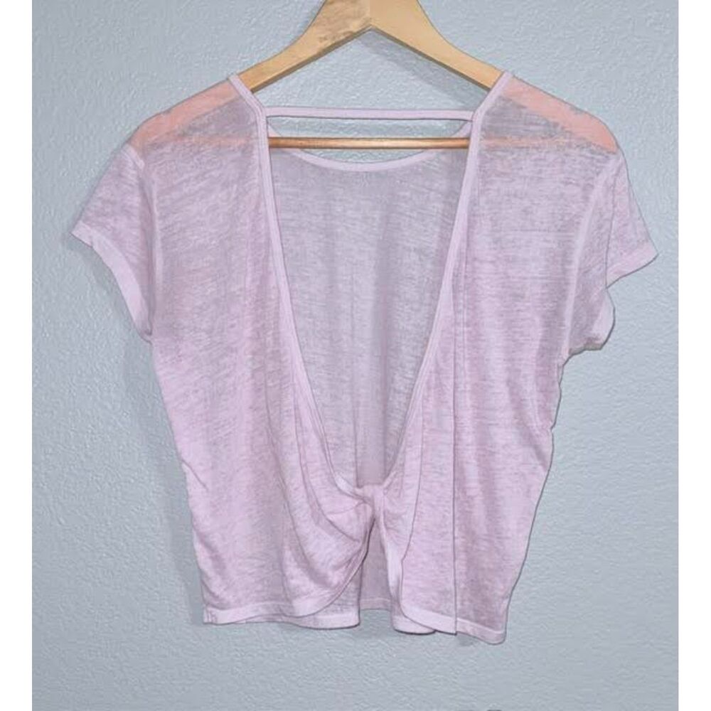 Y2K Gilly Hicks Pink Burnout Open Back Twist Tee Athleisure Balletcore Coquette - Picture 3 of 8